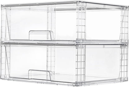 Vtopmart 2 Pack Large Stackable Storage Drawers,Easily Assemble Clear Acrylic Bathroom Closet Undersink Organizers,Plastic Storage Bins for Cabinet,Kitchen Pantry,Medicine Organization