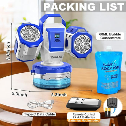 Rechargeable Bubble Machine with Remote Control: 30,000 Bubbles/Min, Type-C, Auto 360° Rotation Bubble Blower with RGB Lights - Creates Magic for Kids Parties, Birthday, Weddings, Outdoor Events