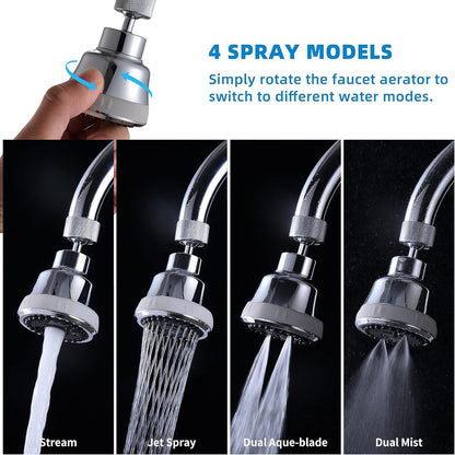 4 Spray Modes Faucet Aerator,360 Degree Faucet Sprayer Attachment,Big Angle Kitchen Faucet Aerator,Swivel Faucet Extender,Sink Sprayer Attachment for faucet,55/64 inch Female Thread (Chrome)