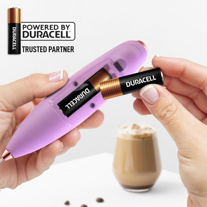 Zulay Kitchen Tornado Whisk Milk Frother with 4 AA Duracell Batteries - Triple Whisk for More Power - Handheld Coffee Frother with Stand - Drink Mixer for Lattes, Matcha & Protein Shakes