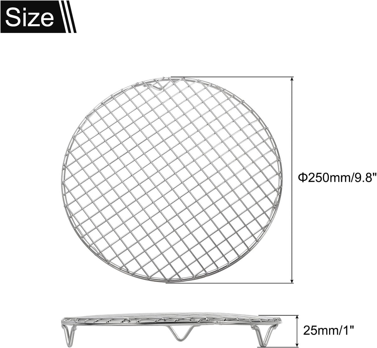 uxcell Round Cooking Rack with Legs, Dia 9.8 Inch 304 Stainless Steel Barbecue Grill for Cooking Baking Barbecue Air Fryer Racks, Silver