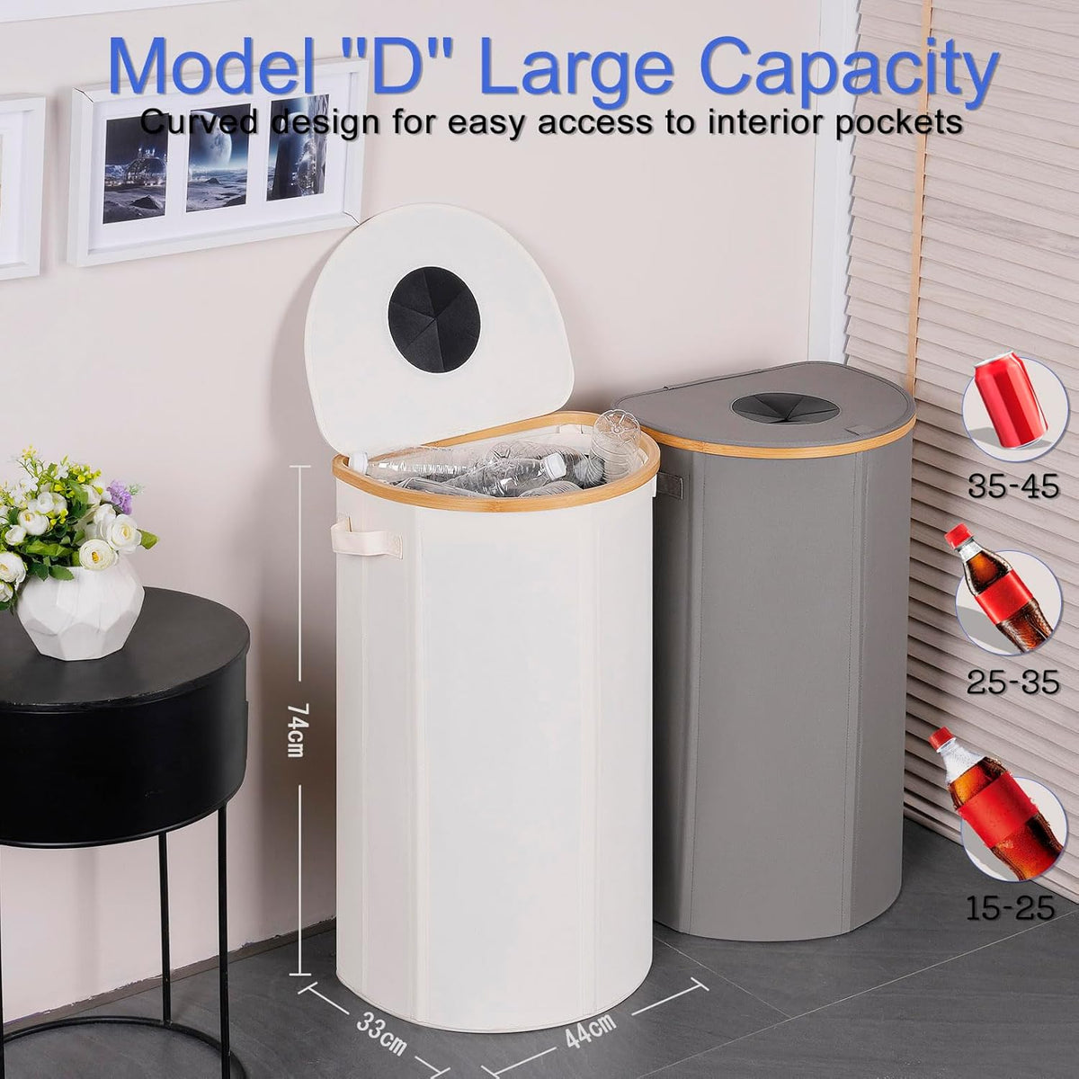 efluky Recycling Bin for Kitchen 100L, 26 Gallon Recycle Bins for Indoor Outdoor Home Use with 2 Removeable and Reusable Inner Bags, Tall Recycle bin for Bottle Can Plastice Stickers (Grey)