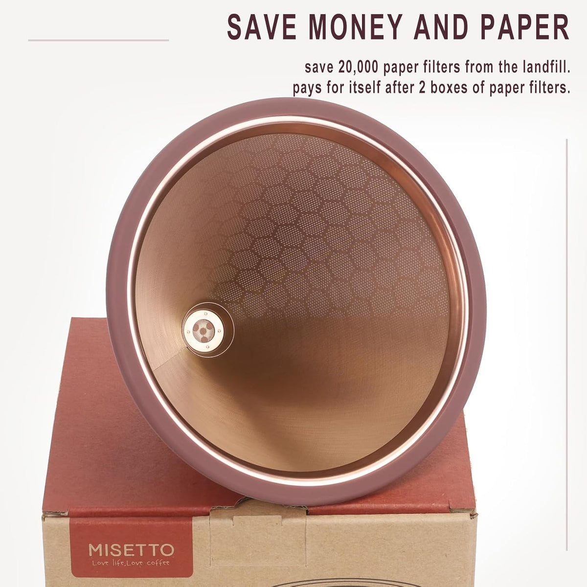 Compatible for Hario V60 & Chemex Pour Over Coffee Filters -MISETTO Reusable Stainless Steel - Best Coffee Maker and Bar Accessories (Copper)
