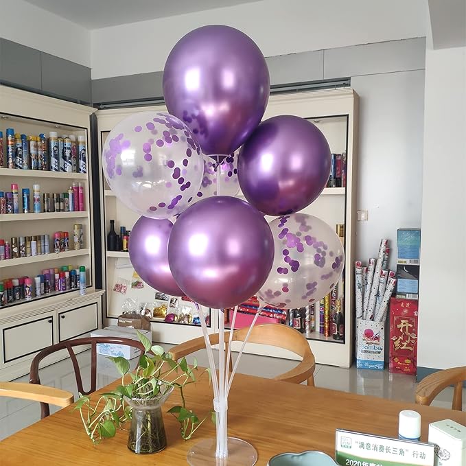 ZJDHPTY Purple Party Decorations,4 Set Balloon Stand with Pump and Purple Balloons for Birthday Mother's Day Wedding Anniversary Halloween New Year Graduation Decorations 2026