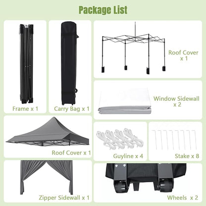 10x10 Pop Up Canopy Tent with Awning and Sidewalls, 550D Commercial Canopy, Waterproof Party Tent with Roller Bag, Grey