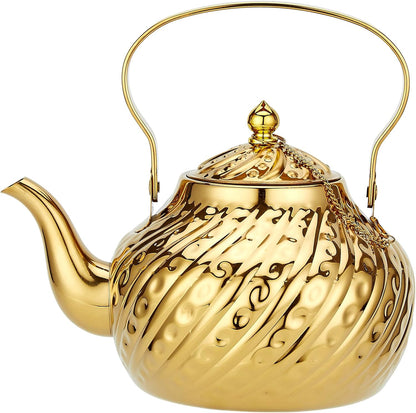 Sanqiahome 2000ml stainless steel antique style teapot,with Infuser, thickened boiling kettle, lifting handle,Gold