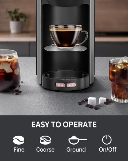 AIRMSEN Single Serve Coffee Maker with Grinder, Grind and Brew All in One - 6-16 Oz Single Cup Coffee Machine with 19 oz Travel Mug - Adjustable Drip Tray, Overheat Protection