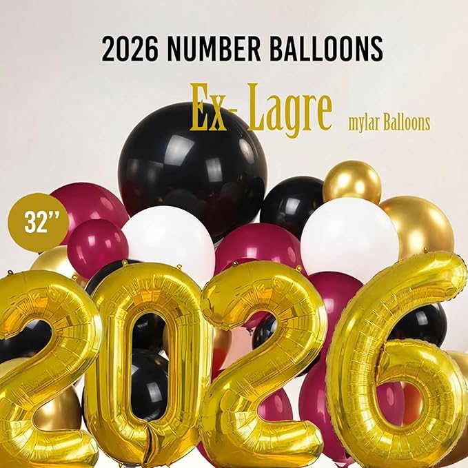 Maroon Themed Graduation Balloon Garland Arch Kit with foil Balloons for High School College students graduate class of 2026 Prom Congrats Party Decorations Backdrop (Burgundy black white gold)