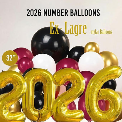Maroon Themed Graduation Balloon Garland Arch Kit with foil Balloons for High School College students graduate class of 2026 Prom Congrats Party Decorations Backdrop (Burgundy black white gold)
