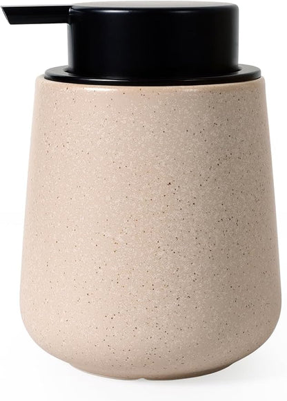 INGOFIN Ceramic Lotion Dispenser - 12 oz Hand Soap Dispenser Bathroom, Modern Liquid Dispenser with Pump, Refillable Dish Soap Bottle for Kitchen, Beige
