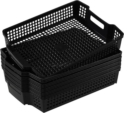 6 Packs Plastic Stacking Storage Baskets, Paper Storage Basket Tray, Black