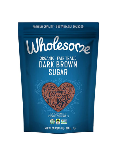 Wholesome Sweeteners 24-Ounce Organic Dark Brown Sugar, Fair Trade, Non GMO, Gluten Free & Vegan, Sugar for Baking and Glazing, 6 Pack