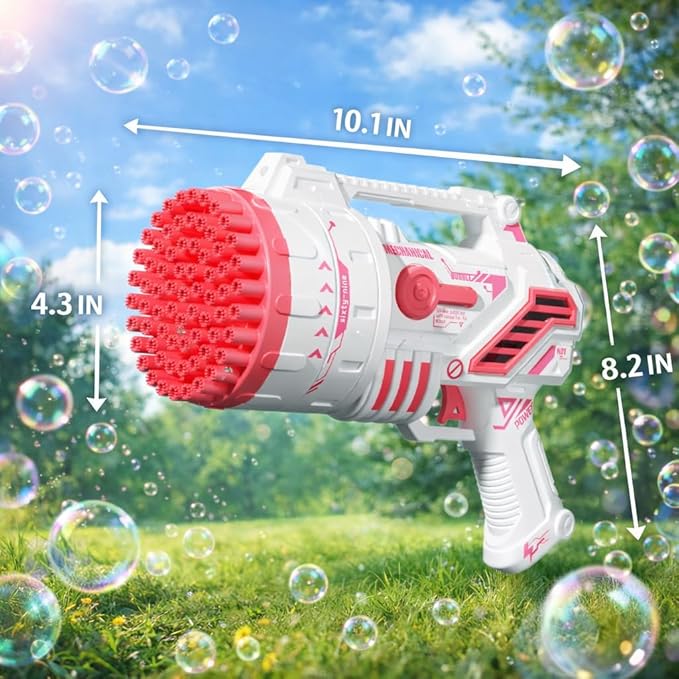 Bubble Gun for Kids, 69-Hole Bubble Machine with LED Lights, 69 Hole Bubble Blaster Blower, for Ages 3+, Summer, Birthday, Party Wedding Outdoor (Pink)