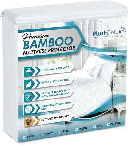 PlushDeluxe Premium Viscose Mattress Protector – Cal-King Size, Waterproof, & Ultra Soft Breathable Noiseless Washable Bed Mattress Cover for Comfort & Protection 72X84 Inches