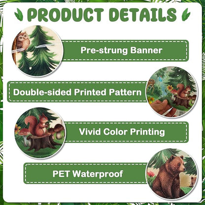 SUNBEAUTY Woodland Animals Banner 6.56FT Babyshower Party Decoration,Waterproof 2-Side Printed Garland Bunting with Tree Bear Fox Deer Rabbit for Kids Nursery Livingroom Gender Reveal Birthday