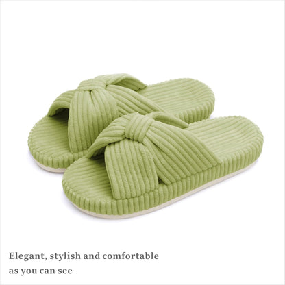 Chantomoo Slippers for Women Memory Foam House Bedroom Corduroy Bow Crossbands Slide Slipper Shoes Comfy Trendy Gift Slippers
