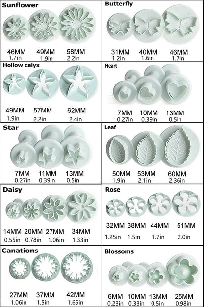 Flower Fondant Cutters,73Pcs Cake Cookie Cutter Plunger Sugarcraft Alphabet Letters Decorating Tools