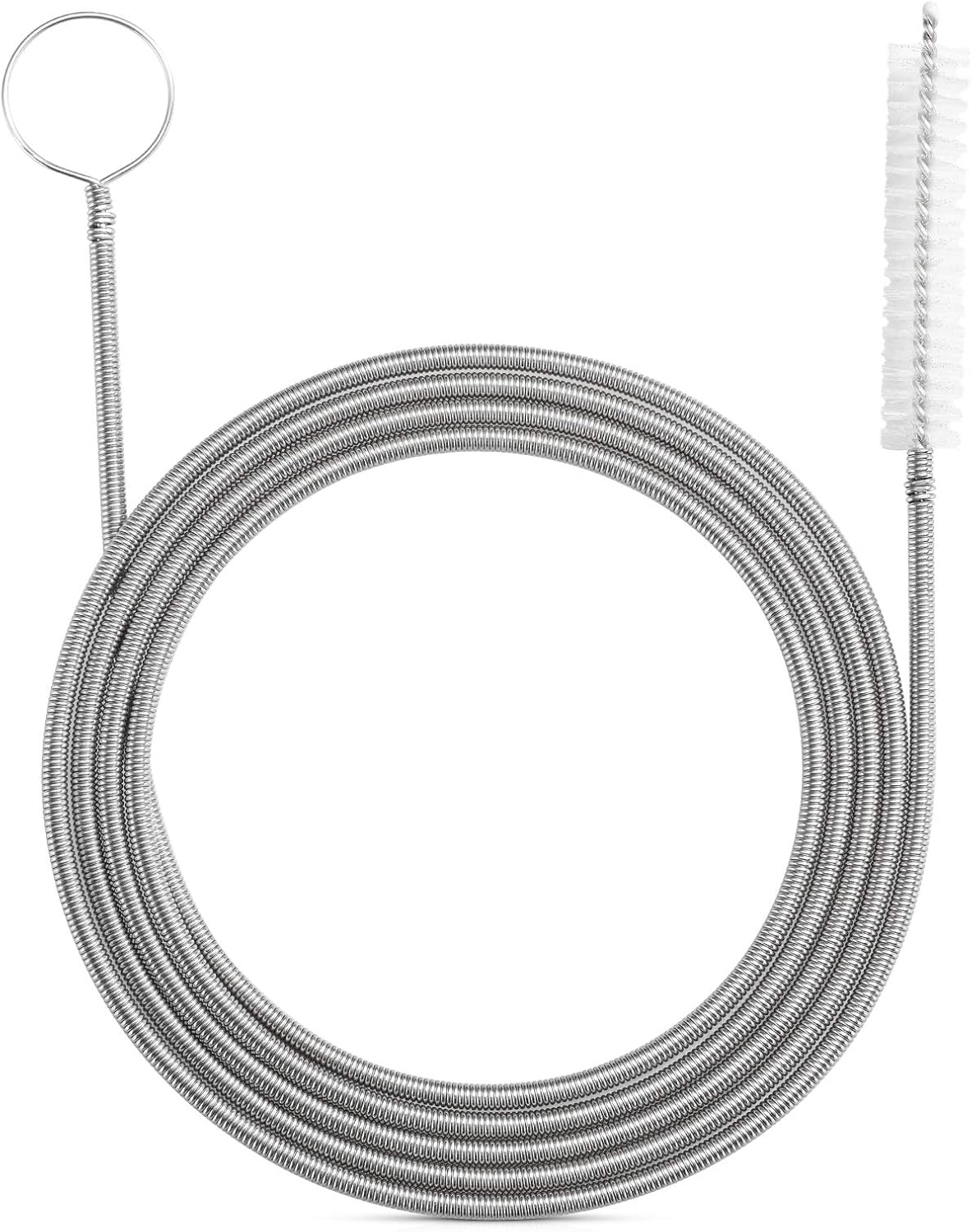 Extra-Thick Drain Brush with Stronger Spring 61-Inch Stainless Steel and Nylon Pipe Cleaner for Flexible, Curved & Slim Holes, Stronger Spring Version
