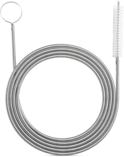 Extra-Thick Drain Brush with Stronger Spring 61-Inch Stainless Steel and Nylon Pipe Cleaner for Flexible, Curved & Slim Holes, Stronger Spring Version