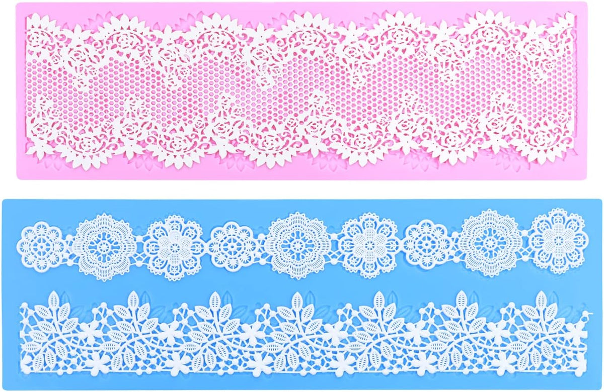 Embossing Lace Fondant Mold, Multi Circle Flowers Lace Mat Wedding, Silicone Molds for Cake Decorating Tool, Cake Lace Molds Set of 2
