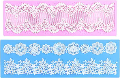 Embossing Lace Fondant Mold, Multi Circle Flowers Lace Mat Wedding, Silicone Molds for Cake Decorating Tool, Cake Lace Molds Set of 2