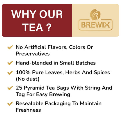 Brewix, Sour Apple Hibiscus Tea Bags (25 Pyramid Tea Bags) Caffeine-Free Herbal Tea, Apple, Hibiscus, Rosehip, Refreshing Wellness Brew for Any Mood