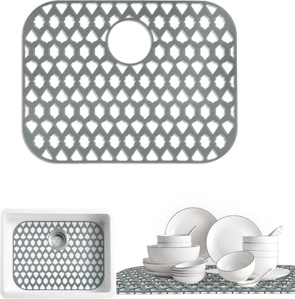 Sink Protectors for Kitchen Sink 13x11 &16x12 &19x14 &21x16 &22x13 &24x13 &26x14 &28x14 &30x16, Large Silicone Sink Mats Grid for Bottom of Farmhouse Sink (21”x16”, Rear Drain)