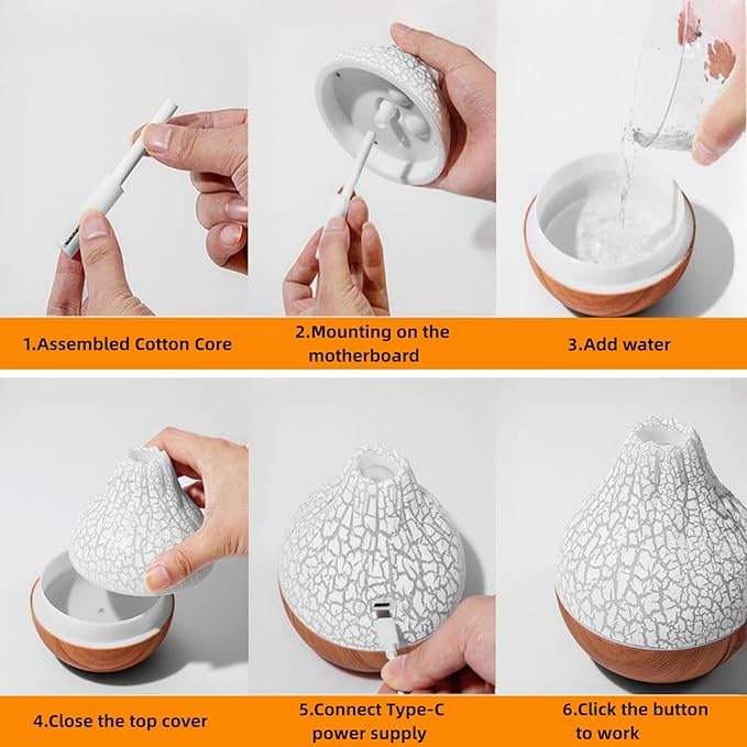 Mini Volcano Shape Humidifier, USB Personal Desktop Humidifier - 7 Colors, Super Quiet for Office Room, Bedroom (Black)