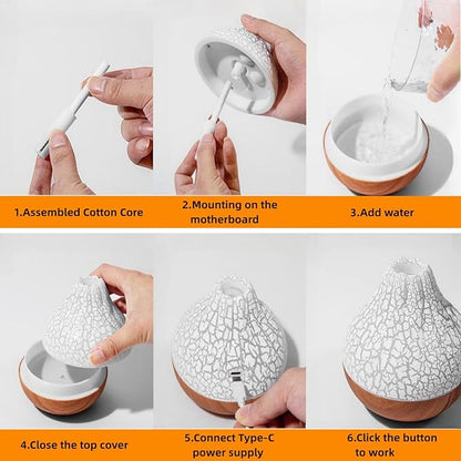 Mini Volcano Shape Humidifier, USB Personal Desktop Humidifier - 7 Colors, Super Quiet for Office Room, Bedroom (Black)