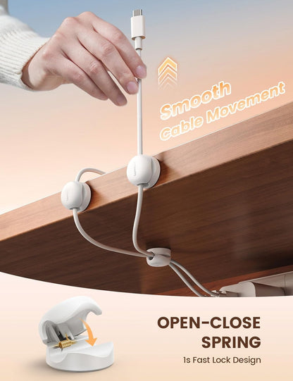 Lamicall Spring Cord Organizer, Office Desk Accessories - 12Pack Compact Desk Cable Management Holder Clips, Nightstand Phone Charging Cord Holder, 8mm Slot Adhesive Wire Organizer, White