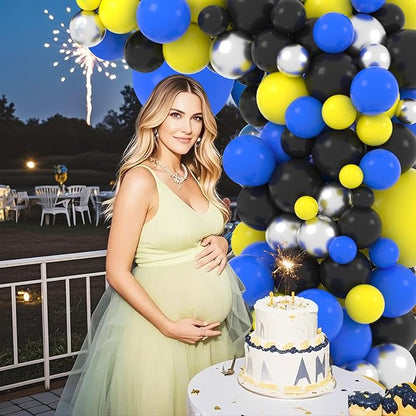 Blue Yellow Black Silver Balloon Garland Arch - Blue Black Balloons Metallic Silver Black Balloon for Birthday Graduation Retirement New Year Party Decorations
