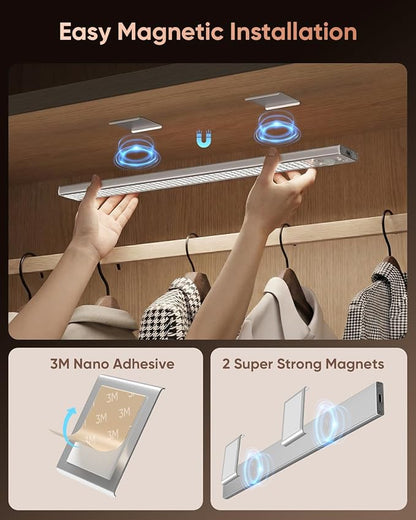 12inch Under Cabinet Lighting, 152LED Motion Sensor Light Indoor, USB Rechargeable Closet Lights, 3 Color Temps, Dimmable, Wireless Under Counter Lights for Kitchen, Stairs, Pantry, 2 Pack