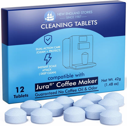 Jura Compatible Cleaning Tablets 12-Pack - Deep Clean Coffee Machine Internal Systems, Portafilter & Brew Group, Remove Oil Residue & Scale