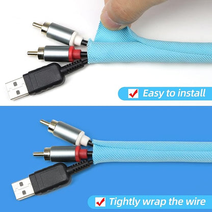 Automotive Wire Loom Tubing, Split Braided Cord Protectors from Pets No Chew, Flexible Cable Sleeve Cable Management for TV/Computer/Electric Wires (Sky Blue, 5/16"-10ft)