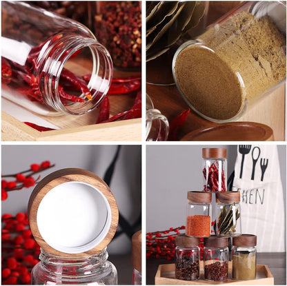 Saiool 6 Pcs Small Glass Spice Jars with Label,High Sealing Threaded Mouth,with Black Printed Spice Labels - 8.79oz /260ml*6