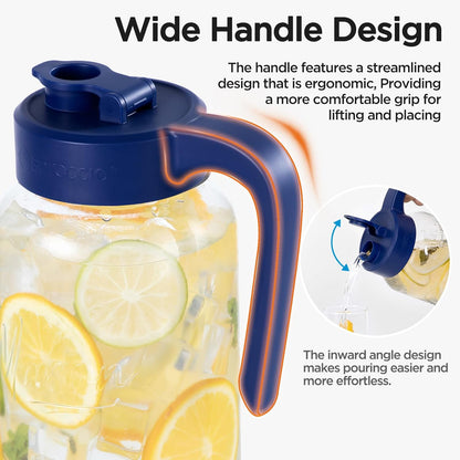 Mason Jar Pitcher - Airtight & Leakproof Glass Pitcher with Lid, Perfect for Breastmilk, Cold Brew, and Sun Tea, 2 Quart (64 oz) Mason Jar with Pour Spout Lid