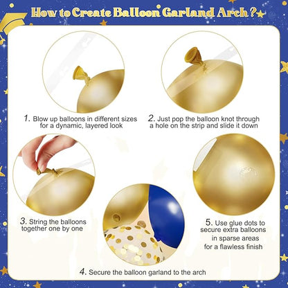 Navy Blue White Gold Balloon Arch Kit, 2026 Graduation Decorations, 130Pcs Blue Gold White Balloons with Foil Star Confetti Balloons for College High School Graduation Decorations Class of 2026