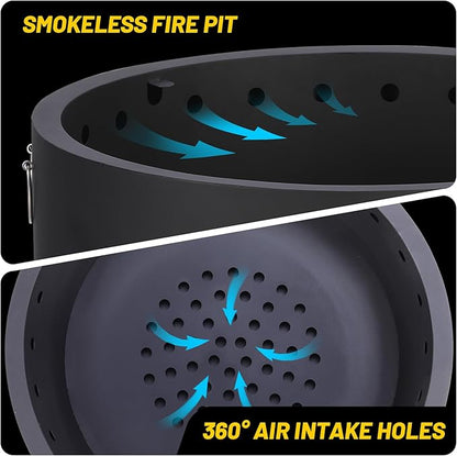 GarveeLife 26 in Smokeless Fire Pit with Removable Ash Pan, Wood Burning Firepit Table with Lid&Fire Poker,Smokeless Outdoor Fireplace with Dust Bag, Outdoor Fire Pits for BBQ, Table, Bonfire, Camping