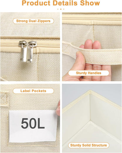 Under Bed Storage, 2 Pack Clothing Storage Bags W/Upgraded Handles, Large Capacity Underbed Shoe Container Organizer, Breathable Dorm Essentials Bins for Blanket, Pillows, Comforters & Quilts, Beige