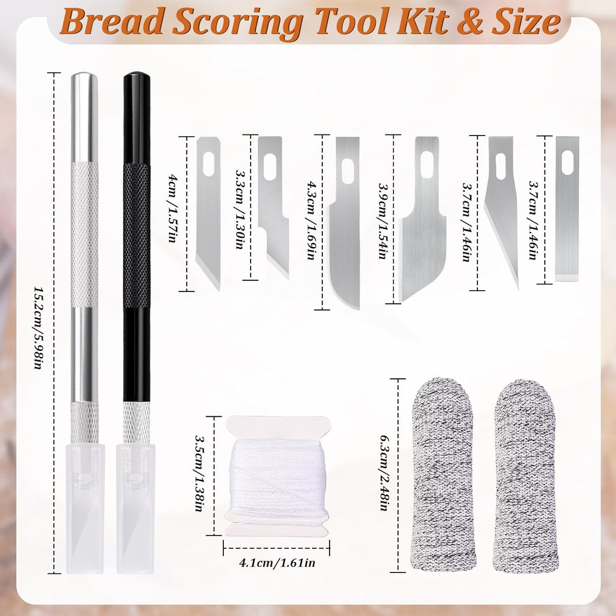 20Pcs Bread Lame Scribing Tool Kit - 2 Precision Scribes with 15 Blades, Finger Guard, Design Cord, Safety Cover and Storage Box