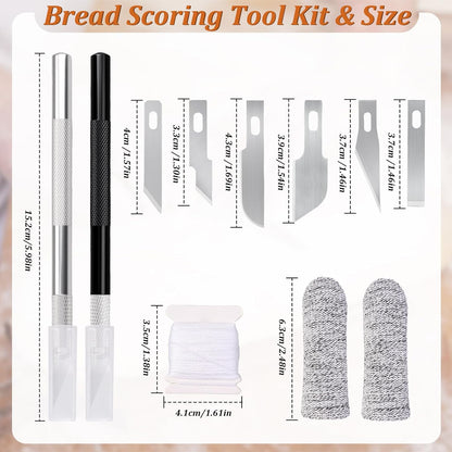 20Pcs Bread Lame Scribing Tool Kit - 2 Precision Scribes with 15 Blades, Finger Guard, Design Cord, Safety Cover and Storage Box