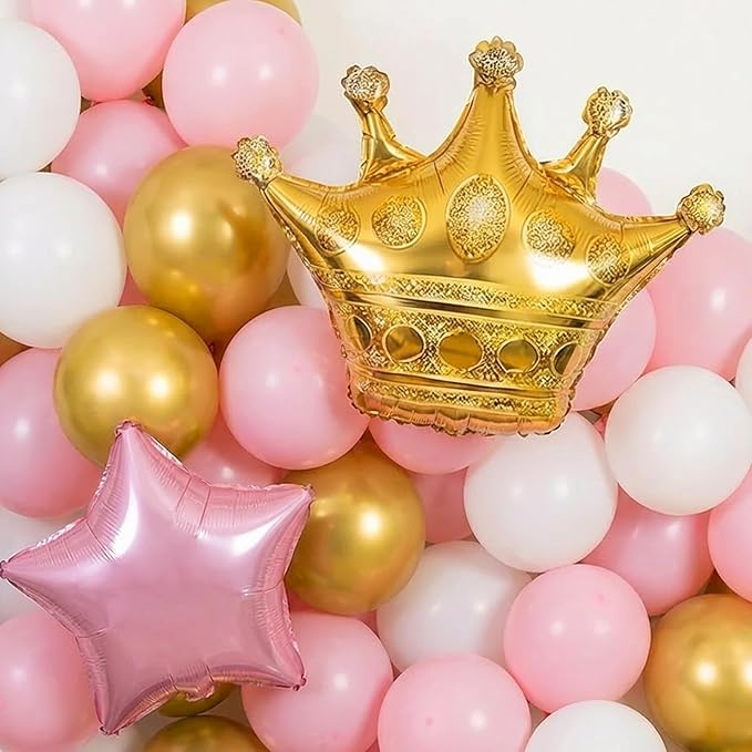 Pink White Gold Graduation Decorations 2026 - 130Pcs Graduation Balloon Garland Arch Kit with GRAD Foil Balloons, Crown, Star and Cap Balloons for Class of 2026 Girls Senior Prom Party Supplies