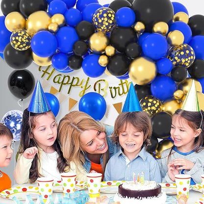 Royal Blue Black Gold Balloon Garland Arch Kit - Blue and Black Balloons Metallic Gold Balloons Video Game Balloons for Men Video Game Birthday Retirement Graduation Party Decorations