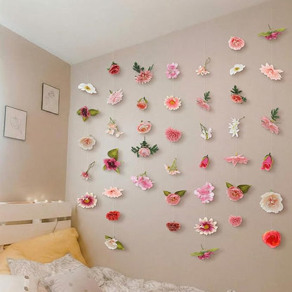 Suncalla 6 Pcs 35.46 ft Flower Garlands Backdrop Spring Artificial Wildflower Vines Floral Decorations for Party Fake Flower Vines Faux Silk Wildflower for Easter Wedding Garden Wall Arch(Pink)