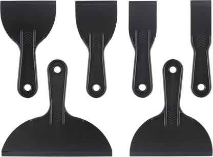 6 Pack Plastic Putty Knife, Durable Plastic Scraper Tool with No-Slip Grip for Spackle, Spreader, Non Scratch and Easy Cleaning Spackle Knife, Putty Knife Set, Black