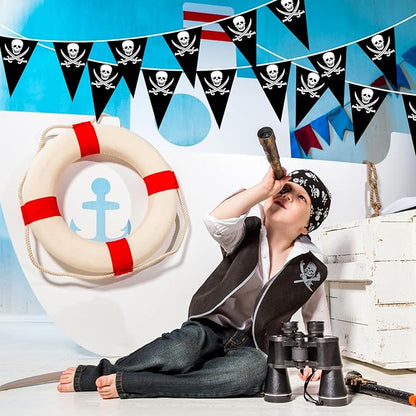 9.68ft Pre-Strung Pirate Banner Halloween Pirate Flags Pirate Party Decorations Skull Ship Triangle Pennant Bunting for Halloween Birthday Party Outdoor Indoor Decorations