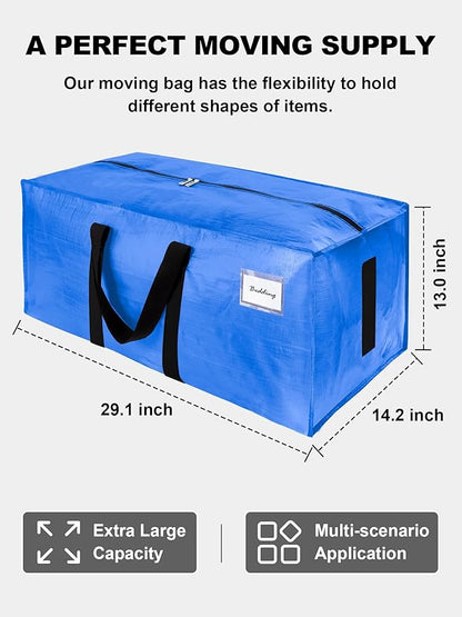 HOMESURE 4 Pack Large Strong Moving Bags with Zippers & Carrying Handles - Water-Resistant - Heavy Duty Storage Tote for Space Saving, Fold Flat, Alternative to Moving Box (Sky Blue)