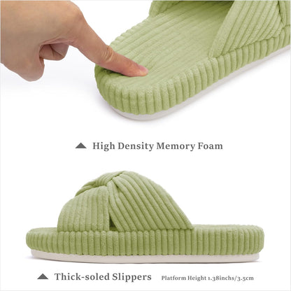 Chantomoo Slippers for Women Memory Foam House Bedroom Corduroy Bow Crossbands Slide Slipper Shoes Comfy Trendy Gift Slippers