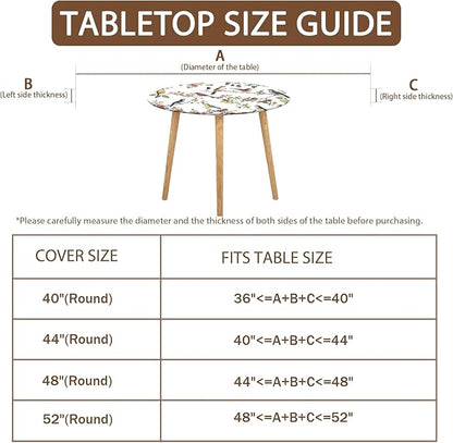 Spring Summer Round Fitted Tablecloth with Elastic Edge Bird Floral Easter Circle Table Cloth for 40-44" Round Tables Wipeable Waterproof Hummingbird Flower Table Cover for Outdoor Picnic Dining Decor