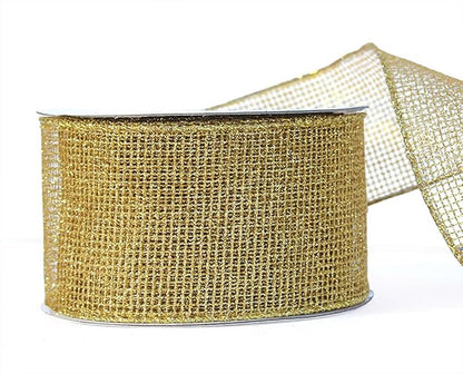 Gold Ribbon Wired Easter Ribbons for Baskets 2.5 Inch 6 Rolls 36 Yards Burlap Basket Organza Sheer Mesh Metallic Glitter Crafts Decorating Gift Wrapping Bows Wrap Bow Christmas Tree Topper Wreath